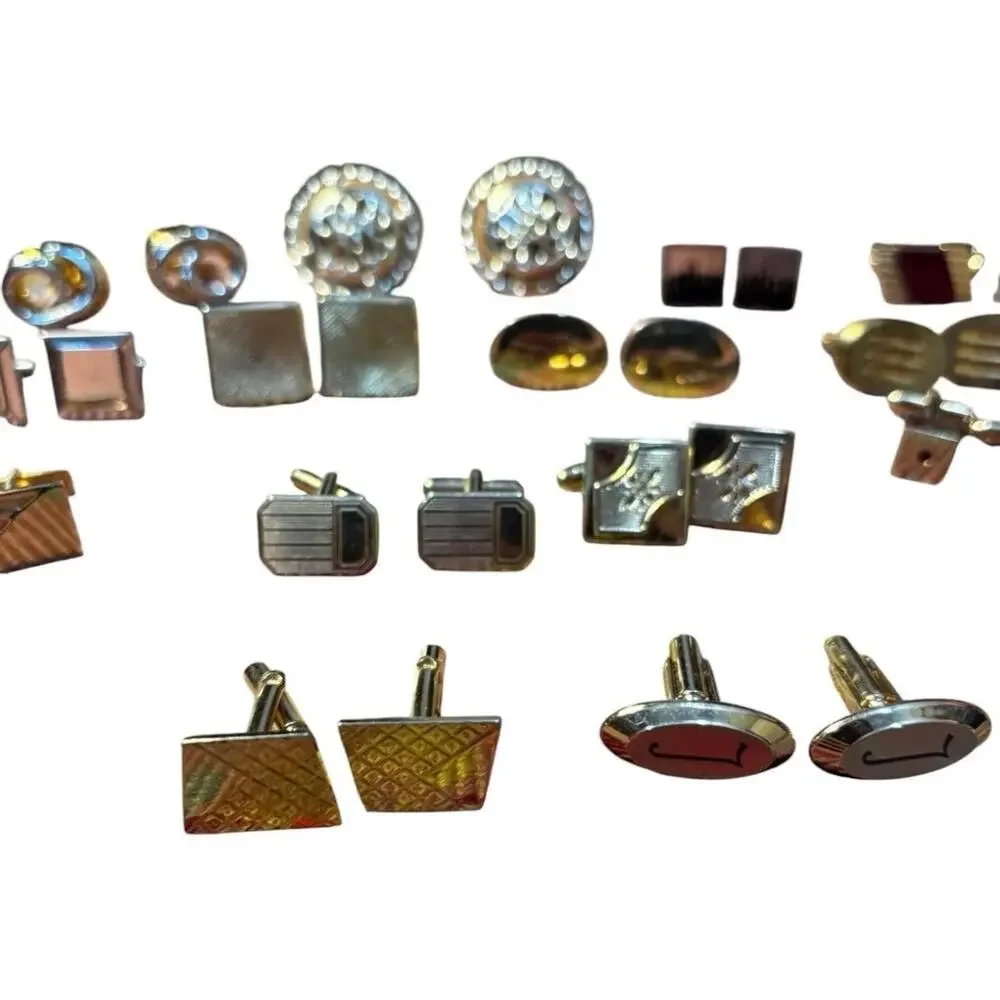 Vintage Cufflink Lot Mens Gold Tone Modernist Retro Deco Some Signed Mixed